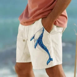 Sale OUKU Men's Animal Shark Shorts Summer Shorts Beach Shorts Mid Waist Fashion Casual Outdoor Holiday Going out Drawstring Elastic Waist Print Designer Clothing Apparel