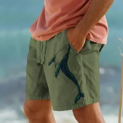 Sale OUKU Men's Animal Shark Shorts Summer Shorts Beach Shorts Mid Waist Fashion Casual Outdoor Holiday Going out Drawstring Elastic Waist Print Designer Clothing Apparel