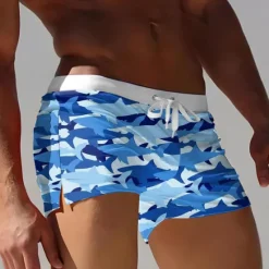 OUKU Men's Animal Shark Swim Trunks Swim Shorts Board Shorts Mid Waist Fashion Designer Surfing Holiday Beach Pocket Drawstring Elastic Waist Designer Clothing Apparel Blue
