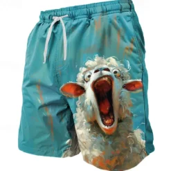 Online OUKU Men's Animal Sheep Funny Swimming Trunks Board Shorts Swim Shorts Mid Waist Streetwear Hawaiian Casual Daily Holiday Pocket Drawstring Elastic Waist Designer Clothing Apparel