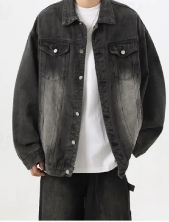 Sale OUKU Men's Animal Tiger Coat Jean Jacket Denim Jacket Breathable Comfortable Casual Sports & Outdoor Going out Weekend Buttons Print Fall & Winter Turndown Long Sleeve Black Blue