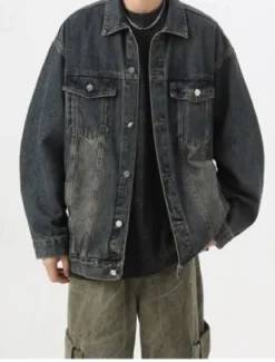 Sale OUKU Men's Animal Tiger Coat Jean Jacket Denim Jacket Breathable Comfortable Casual Sports & Outdoor Going out Weekend Buttons Print Fall & Winter Turndown Long Sleeve Black Blue