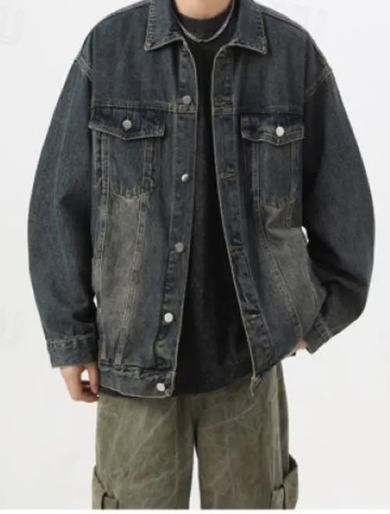 Sale OUKU Men's Animal Tiger Coat Jean Jacket Denim Jacket Breathable Comfortable Casual Sports & Outdoor Going out Weekend Buttons Print Fall & Winter Turndown Long Sleeve Black Blue