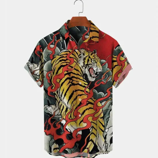 Sale OUKU Men's Animal Tiger Shirt Summer Hawaiian Shirt Aloha Shirt Short Sleeves Shirt Turndown Tropical Fashion Hawaiian Outdoor Street Hawaiian S M L Red
