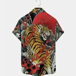 Sale OUKU Men's Animal Tiger Shirt Summer Hawaiian Shirt Aloha Shirt Short Sleeves Shirt Turndown Tropical Fashion Hawaiian Outdoor Street Hawaiian S M L Red