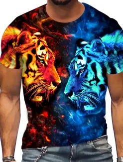 Outlet OUKU Men's Animal Tiger T Shirt Short Sleeve T shirt 3D Print Crew Neck Shirt Sports Fashion Sportswear Outdoor Vacation Street Summer Spring Clothing Apparel S M L XL XXL XXXL Blue
