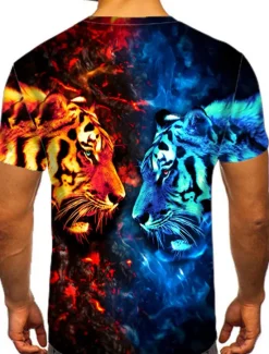 Outlet OUKU Men's Animal Tiger T Shirt Short Sleeve T shirt 3D Print Crew Neck Shirt Sports Fashion Sportswear Outdoor Vacation Street Summer Spring Clothing Apparel S M L XL XXL XXXL Blue