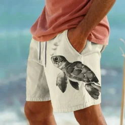 Sale OUKU Men's Animal Turtle Marine Life Swim Trunks Swim Shorts Board Shorts Mid Waist Vacation Hawaiian Holiday Vacation Holiday Beach Drawstring with Mesh lining Elastic Waist Designer Clothing Apparel