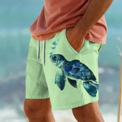 Sale OUKU Men's Animal Turtle Marine Life Swim Trunks Swim Shorts Board Shorts Mid Waist Vacation Hawaiian Holiday Vacation Holiday Beach Drawstring with Mesh lining Elastic Waist Designer Clothing Apparel