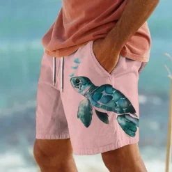 Sale OUKU Men's Animal Turtle Marine Life Swim Trunks Swim Shorts Board Shorts Mid Waist Vacation Hawaiian Holiday Vacation Holiday Beach Drawstring with Mesh lining Elastic Waist Designer Clothing Apparel
