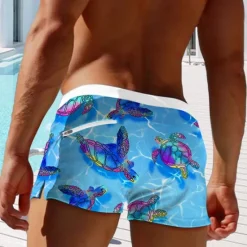 Best OUKU Men's Animal Turtle Swim Shorts Board Shorts Swimming Trunks Mid Waist Fashion Designer Surfing Holiday Beach Pocket Drawstring Elastic Waist Designer Clothing Apparel Blue