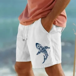 Online OUKU Men's Animal Whale Shorts Summer Shorts Beach Shorts Mid Waist Hawaiian Casual Outdoor Holiday Going out Drawstring Elastic Waist Print Designer Clothing Apparel