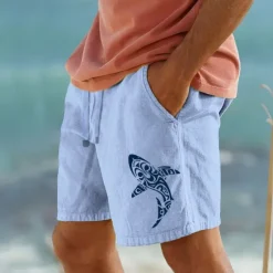Online OUKU Men's Animal Whale Shorts Summer Shorts Beach Shorts Mid Waist Hawaiian Casual Outdoor Holiday Going out Drawstring Elastic Waist Print Designer Clothing Apparel