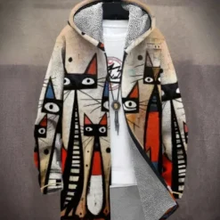 Sale OUKU Men's Animal Winter Coat Fleece Jacket Coat Thermal Warm Comfortable Casual Daily Wear Zipper Pocket 3D Print Fall Winter Hooded Long Sleeve Red Blue Brown