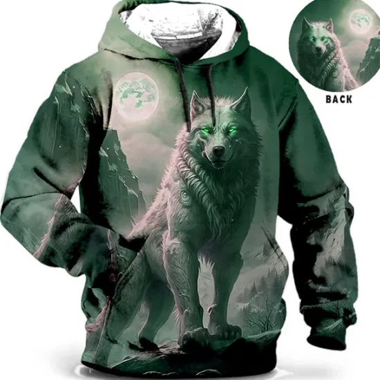 Sale OUKU Men's Animal Wolf Graphic Prints Hoodie Hoodies Sweatshirt Daily Classic Long Sleeve Hooded Holiday Going out Streetwear Blue Brown Print Spring & Fall Designer