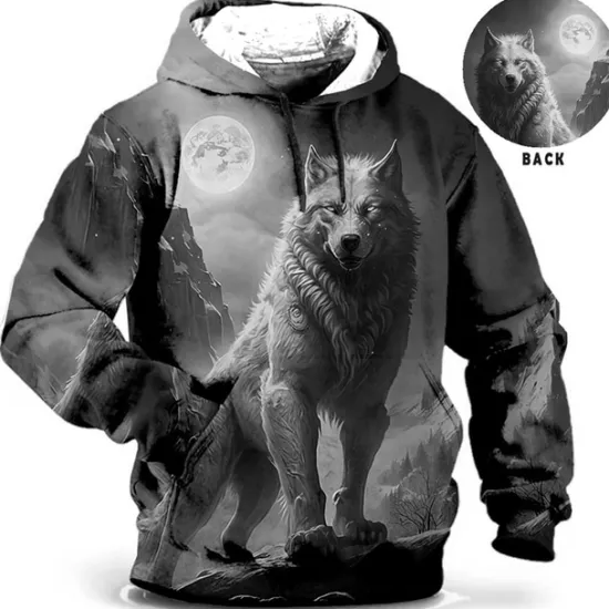 Sale OUKU Men's Animal Wolf Graphic Prints Hoodie Hoodies Sweatshirt Daily Classic Long Sleeve Hooded Holiday Going out Streetwear Blue Brown Print Spring & Fall Designer
