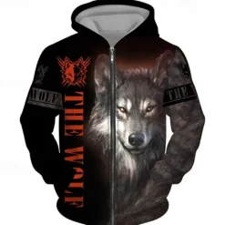 Outlet OUKU Men's Animal Wolf Graphic Prints Hoodie Hoodies Sweatshirt Streetwear Designer Long Sleeve Hooded Sports & Outdoor Daily Sports Yellow Red Zipper Print Spring & Fall Designer