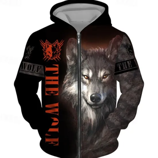 Outlet OUKU Men's Animal Wolf Graphic Prints Hoodie Hoodies Sweatshirt Streetwear Designer Long Sleeve Hooded Sports & Outdoor Daily Sports Yellow Red Zipper Print Spring & Fall Designer
