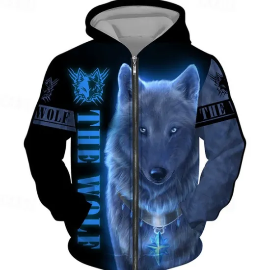 Outlet OUKU Men's Animal Wolf Graphic Prints Hoodie Hoodies Sweatshirt Streetwear Designer Long Sleeve Hooded Sports & Outdoor Daily Sports Yellow Red Zipper Print Spring & Fall Designer