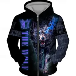 Outlet OUKU Men's Animal Wolf Graphic Prints Hoodie Hoodies Sweatshirt Streetwear Designer Long Sleeve Hooded Sports & Outdoor Daily Sports Yellow Red Zipper Print Spring & Fall Designer