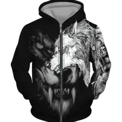 Sale OUKU Men's Animal Wolf Graphic Prints Hoodie Hoodies Sweatshirt Streetwear Designer Long Sleeve Hooded Sports & Outdoor Daily Sports Black Yellow Zipper Print Spring & Fall Designer
