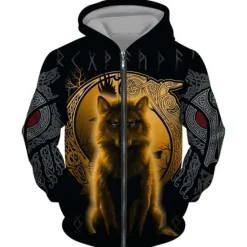 Sale OUKU Men's Animal Wolf Graphic Prints Hoodie Hoodies Sweatshirt Streetwear Designer Long Sleeve Hooded Sports & Outdoor Daily Sports Black Yellow Zipper Print Spring & Fall Designer