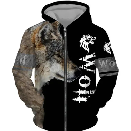 Hot OUKU Men's Animal Wolf Graphic Prints Hoodie Hoodies Sweatshirt Streetwear Designer Long Sleeve Hooded Sports & Outdoor Daily Sports Black Brown Zipper Print Spring & Fall Designer