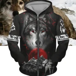 Hot OUKU Men's Animal Wolf Graphic Prints Hoodie Hoodies Sweatshirt Streetwear Designer Long Sleeve Hooded Sports & Outdoor Daily Sports Black Brown Zipper Print Spring & Fall Designer