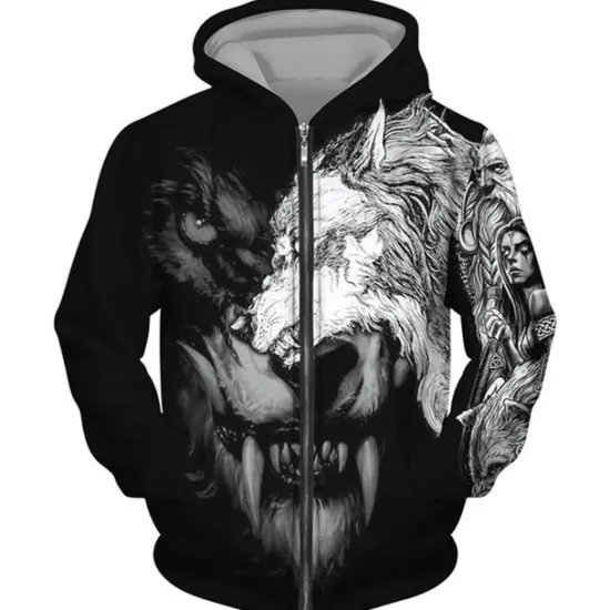 Hot OUKU Men's Animal Wolf Graphic Prints Hoodie Hoodies Sweatshirt Streetwear Designer Long Sleeve Hooded Sports & Outdoor Daily Sports Black Brown Zipper Print Spring & Fall Designer