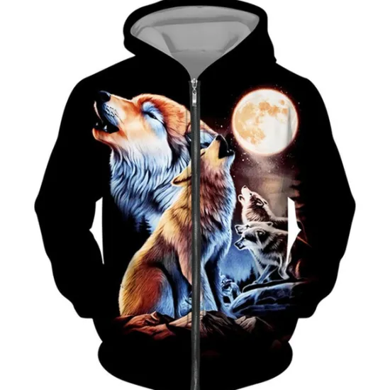 Hot OUKU Men's Animal Wolf Graphic Prints Hoodie Hoodies Sweatshirt Streetwear Designer Long Sleeve Hooded Sports & Outdoor Daily Sports Black Brown Zipper Print Spring & Fall Designer