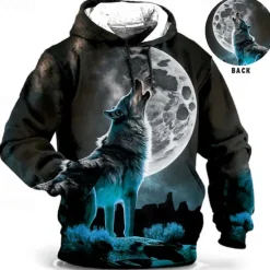 Outlet OUKU Men's Animal Wolf Graphic Prints Hoodie Hoodies Sweatshirt Daily Classic Long Sleeve Hooded Holiday Going out Streetwear Blue Orange Print Spring & Fall Designer