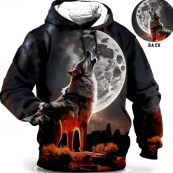 Outlet OUKU Men's Animal Wolf Graphic Prints Hoodie Hoodies Sweatshirt Daily Classic Long Sleeve Hooded Holiday Going out Streetwear Blue Orange Print Spring & Fall Designer