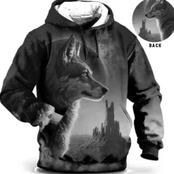 Best OUKU Men's Animal Wolf Graphic Prints Hoodie Hoodies Sweatshirt Daily Classic Long Sleeve Hooded Holiday Going out Streetwear Blue Brown Print Spring & Fall Designer