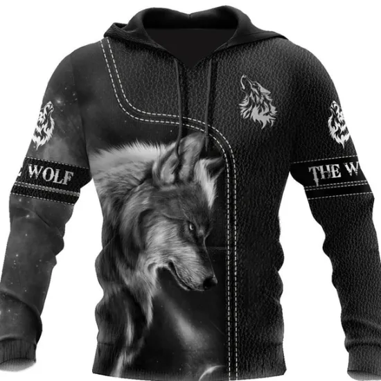New OUKU Men's Animal Wolf Graphic Prints Hoodie Hoodies Sweatshirt Streetwear Designer Long Sleeve Hooded Daily Sports Print Spring & Fall Designer Black
