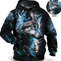 New OUKU Men's Animal Wolf Graphic Prints Hoodie Hoodies Sweatshirt Daily Classic Long Sleeve Hooded Holiday Going out Streetwear Red Blue Print Spring & Fall Designer