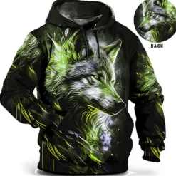 New OUKU Men's Animal Wolf Graphic Prints Hoodie Hoodies Sweatshirt Daily Classic Long Sleeve Hooded Holiday Going out Streetwear Red Blue Print Spring & Fall Designer