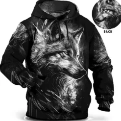 New OUKU Men's Animal Wolf Graphic Prints Hoodie Hoodies Sweatshirt Daily Classic Long Sleeve Hooded Holiday Going out Streetwear Red Blue Print Spring & Fall Designer