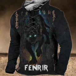 Outlet OUKU Men's Animal Wolf Graphic Prints Sweatshirt Pullover Long Sleeve Sweatshirt Standing Collar Streetwear Designer Basic 3D Print Sports & Outdoor Casual Daily Lace up Spring & Fall