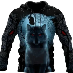 Hot OUKU Men's Animal Wolf Graphic Prints Viking Hoodie Hoodies Sweatshirt Streetwear Designer Long Sleeve Hooded Daily Sports Print Spring & Fall Designer Blue