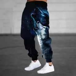 OUKU Men's Animal Wolf Halloween Costumes Sweatpants Joggers Trousers Mid Waist Drawstring Elastic Waist Dark Punk Gothic Style Jogging Streetwear Workout Athletic Sweatpants with Pockets Spring Fall 3D