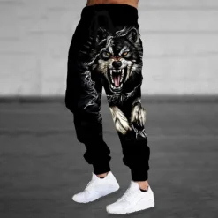 OUKU Men's Animal Wolf Halloween Costumes Sweatpants Joggers Trousers Mid Waist Drawstring Elastic Waist Dark Punk Gothic Style Jogging Streetwear Workout Athletic Sweatpants with Pockets Spring Fall 3D