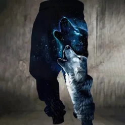 OUKU Men's Animal Wolf Halloween Costumes Sweatpants Joggers Trousers Mid Waist Drawstring Elastic Waist Dark Punk Gothic Style Jogging Streetwear Workout Athletic Sweatpants with Pockets Spring Fall 3D