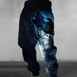 OUKU Men's Animal Wolf Halloween Costumes Sweatpants Joggers Trousers Mid Waist Drawstring Elastic Waist Dark Punk Gothic Style Jogging Streetwear Workout Athletic Sweatpants with Pockets Spring Fall 3D