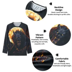 Discount OUKU Men's Animal Wolf T Shirt Long Sleeve T shirt 3D Print Crew Neck Shirt Vintage Fashion Designer Outdoor Halloween Daily Yellow Red Blue Spring & Fall Clothing Apparel S M L XL 2XL 3XL 4XL