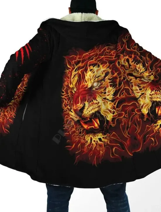 OUKU Men's Animal Wolf Tiger Winter Coat Fleece Jacket Coat Warm Breathable Comfortable Fashion Streetwear Casual Daily Sports & Outdoor Daily Wear Going out Zipper Pocket Print Fall & Winter Hoodie Long