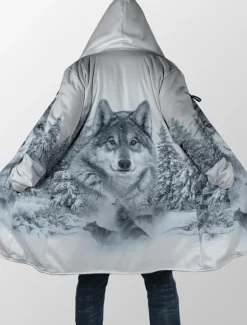 OUKU Men's Animal Wolf Tiger Winter Coat Fleece Jacket Coat Warm Breathable Comfortable Fashion Streetwear Casual Daily Sports & Outdoor Daily Wear Going out Zipper Pocket Print Fall & Winter Hoodie Long