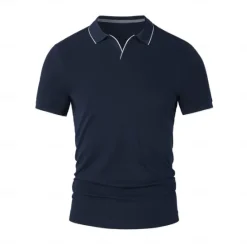 Best OUKU Men's Anti-bacterial UV Protection Cooling T Shirt Fold-over V Neck Collar School Training Short Sleeve with White Trim Clothing Apparel
