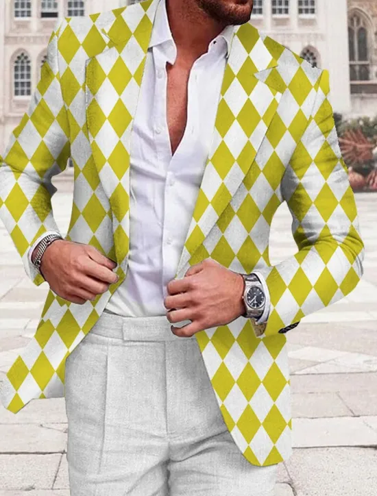 Sale OUKU Men's Argyle Long Sleeve Turndown Business Work Wear to work Going out Buttons Print