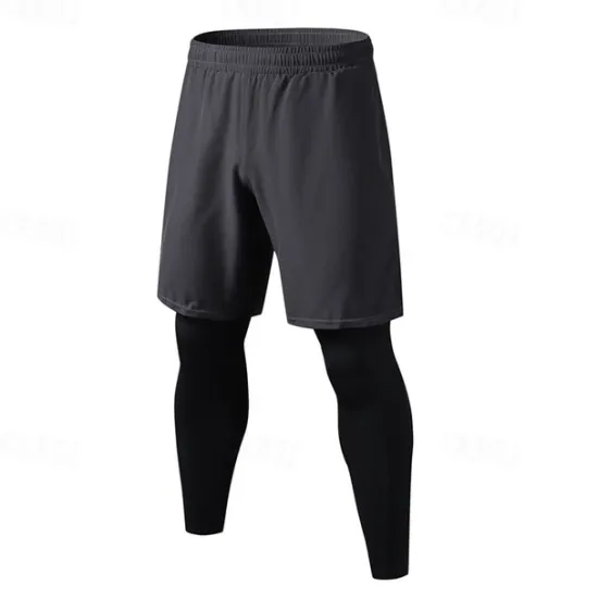 OUKU Men's Athletic Pants Active Pants GYM Pants Running Pants Outdoor Daily Quick Dry Comfortable Elastic Waist 2 in 1 Plain Full Length Sports Casual Activewear Black Grey Micro-elastic