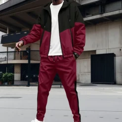 Best OUKU Men's Athletic Pants Active Pants Sweatpants Set Pocket Drawstring Elastic Waist Color Block Comfort Sports Outdoor Daily Fashion Casual Black Wine Micro-elastic